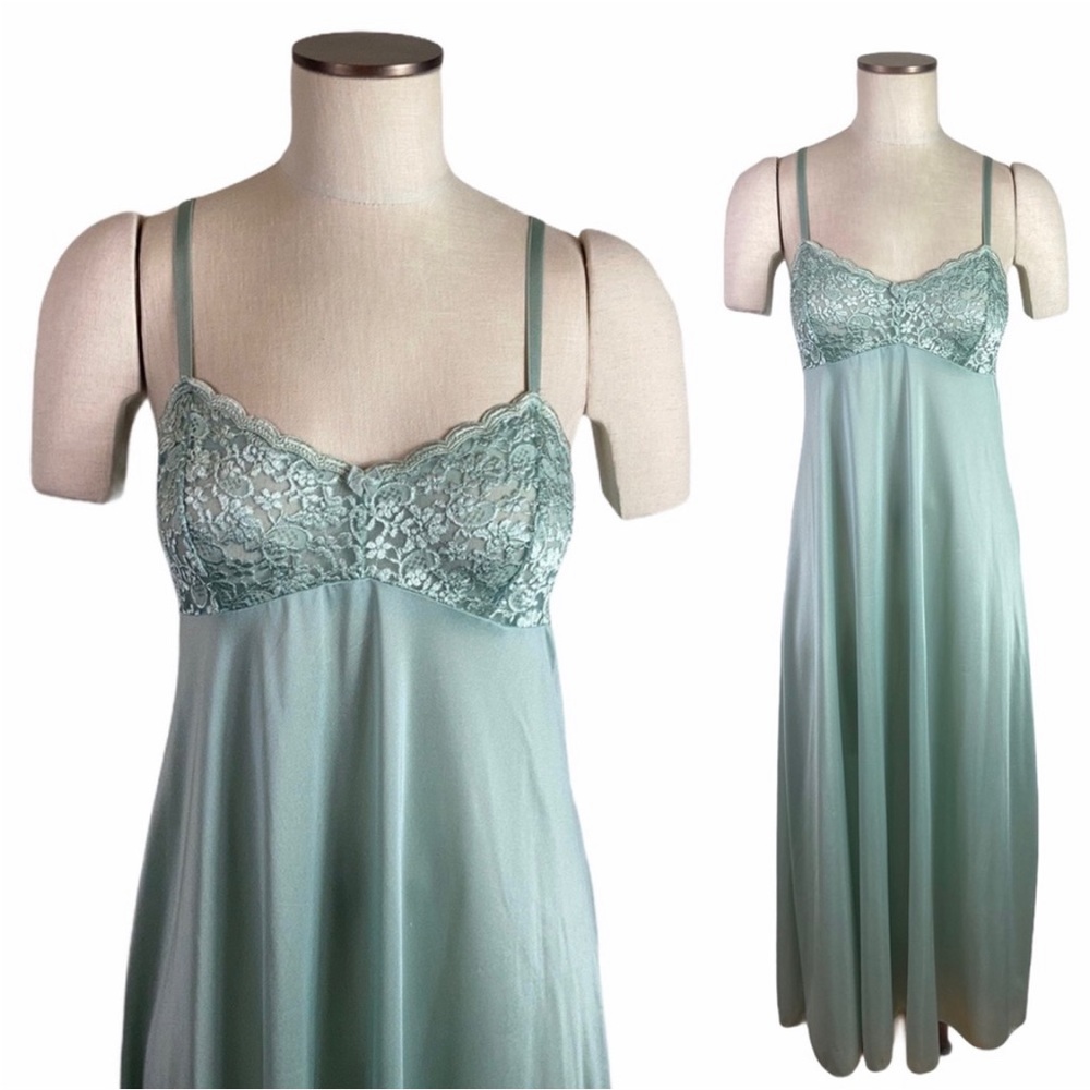 Vintage Olga Long Slip Dress Lingerie Small Mint
